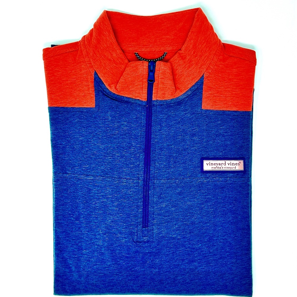 Vineyard Vines Men's Edgartown Shep Shirt Pullover 1/4 Zip Pima Cotton Blue/Red